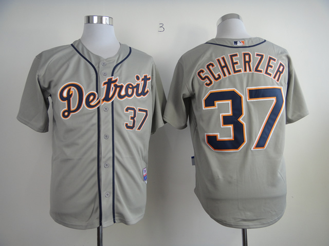 Men Detroit Tigers #37 Scherzer Grey MLB Jerseys->detroit tigers->MLB Jersey